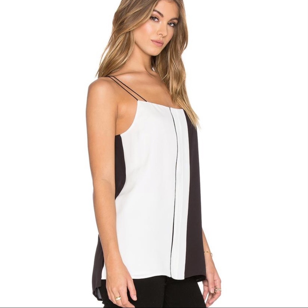 VINCE Black & White Color Block 100% Silk Camisole - Picture 2 of 7